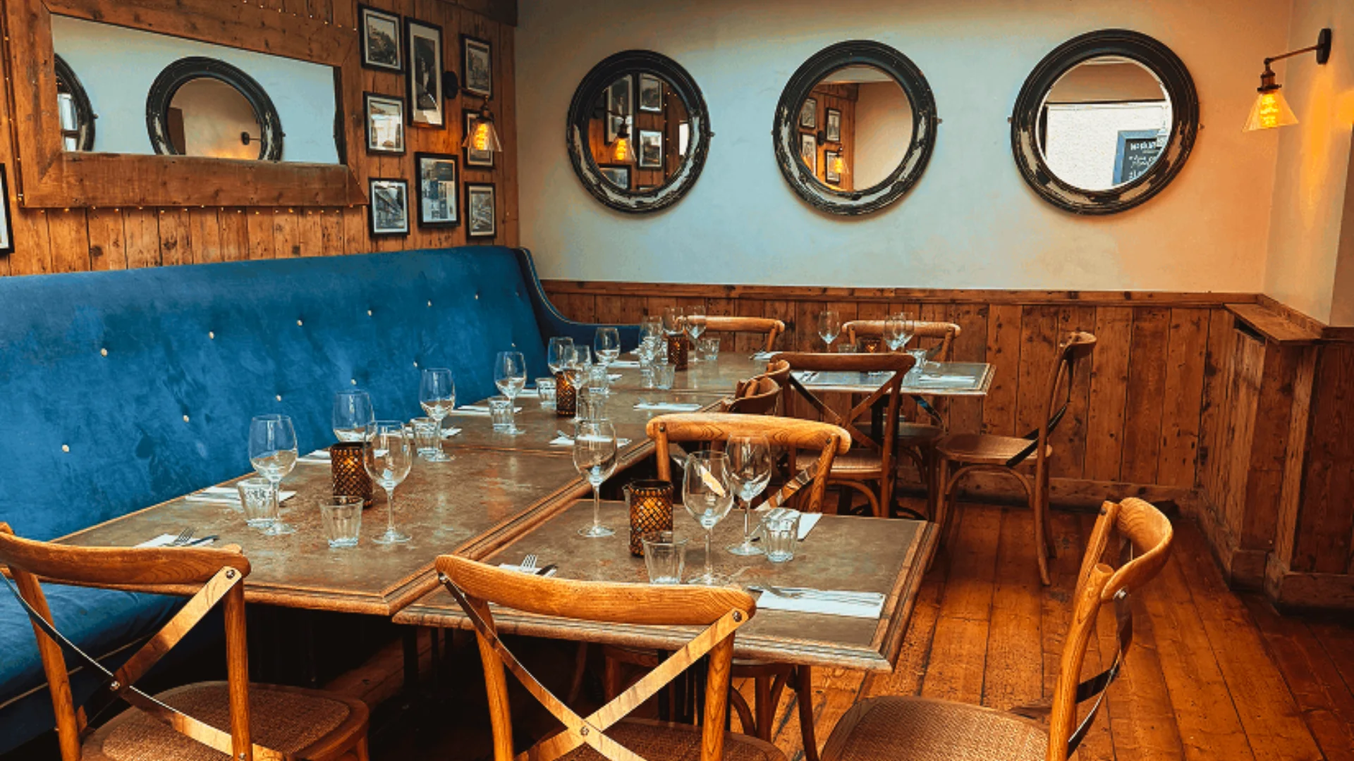 The Albion Bar And Dining Room Clifton Village Bristol Wine Glasses Candlelit Tables Wood Panelling